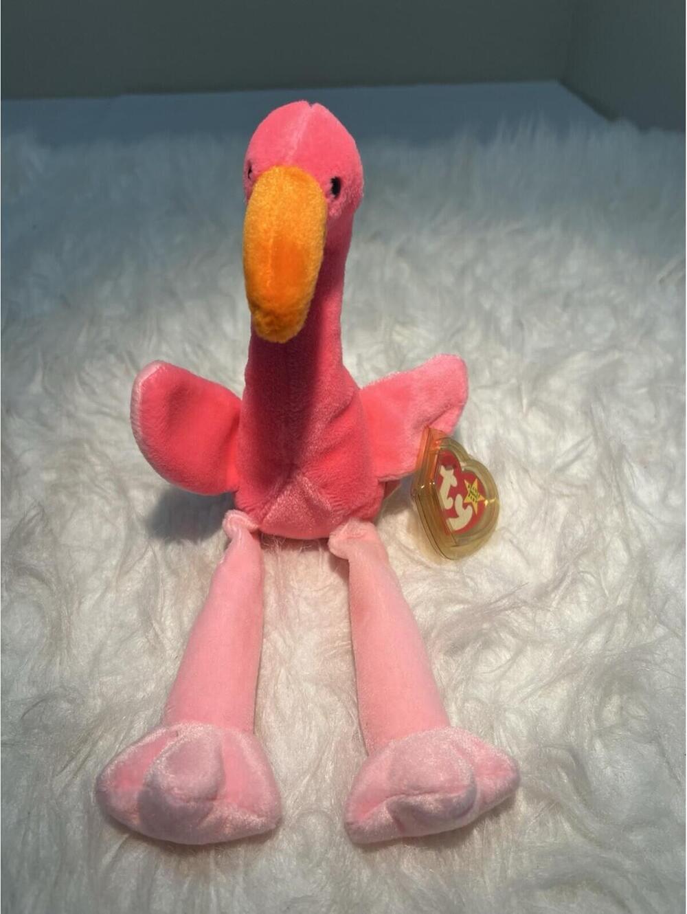 Ty Beanie Baby Pinky - MWMT (Bird Flamingo 1995)